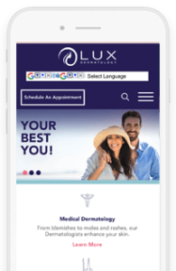 LUX Dermatologies WordPress Website design mobile-view
